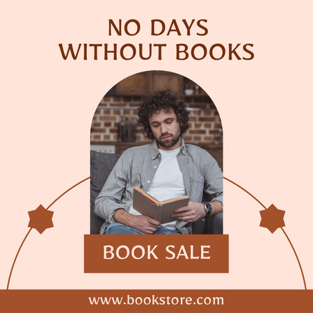 Modèle de visuel Annonce de vente de livres avec un homme lisant - Instagram