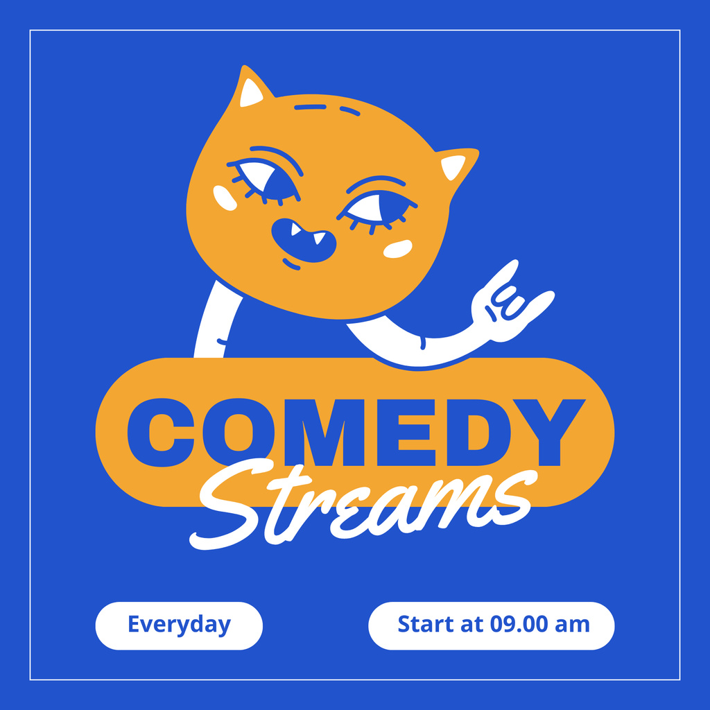 Announcement of Comedy Streams in Blog with Funny Character Podcast Cover Modelo de Design
