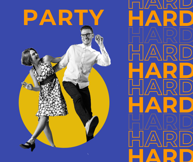 Party Mood Inspiration with Funny Dancing Couple Facebook Design Template