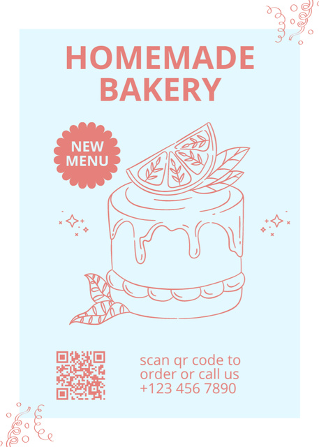 Homemade Bakery Ad with Sketch Illustration of Cake Flayer Modelo de Design