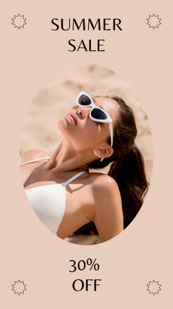 Ontwerpsjabloon van Instagram Story van Summer Sale Ad with Woman on Beach