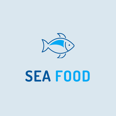 Seafood Shop Ad with Illustration of Fish Logo 1080x1080px Tasarım Şablonu