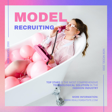 Designvorlage Ankündigung zur Model-Rekrutierung mit einer Frau in Bath für Instagram AD