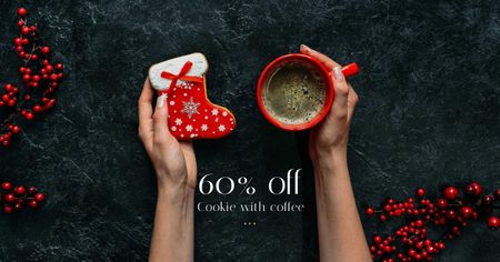 Christmas Offer Coffee Cup and Gingerbread Facebook AD Design Template