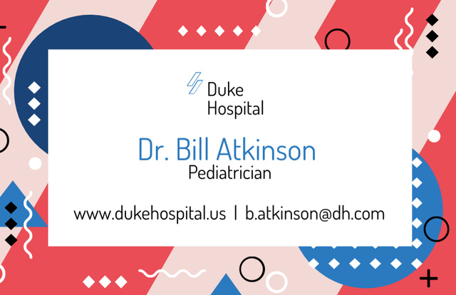 Platilla de diseño Information Card of Doctor Pediatrician on Bright Pattern Business Card 85x55mm