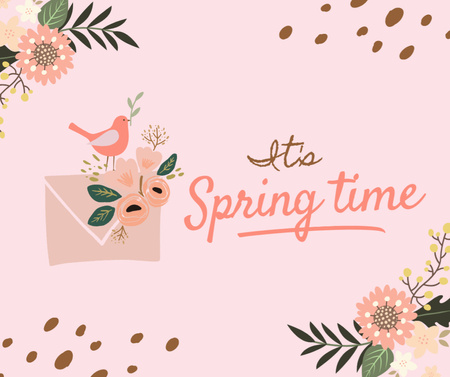 Spring Message with Bird and Postal Cover Facebook Design Template