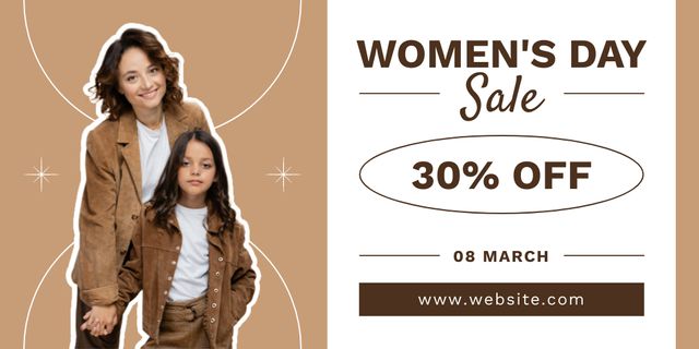 Designvorlage Women's Day Sale with Stylish Mother and Daughter für Twitter