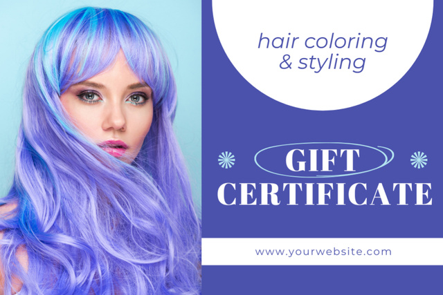 Young Woman with Bright Gradient Purple Hair Gift Certificate – шаблон для дизайна