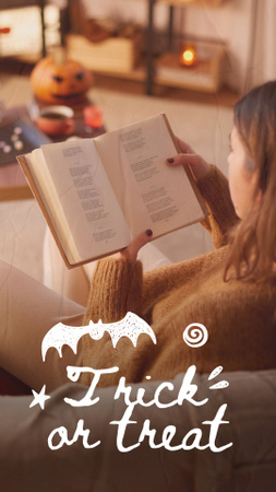 Designvorlage Halloween Inspiration with Girl reading Book für Instagram Video Story