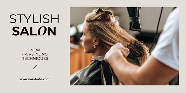 Ontwerpsjabloon van Twitter van Hair Salon Services Offer with Woman Client