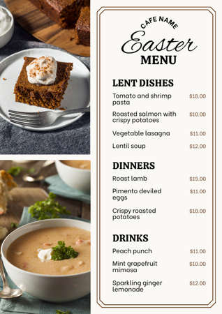 Easter Special Offer with Soup and Sweet Dessert Menu Design Template