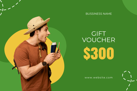 Astonished Traveler on Green Gift Certificate Design Template