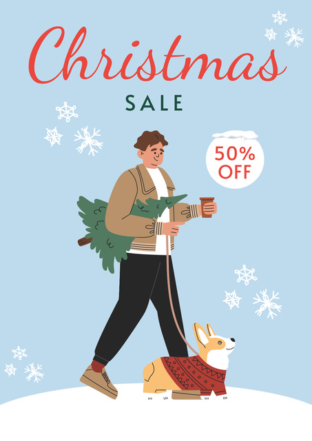 Christmas Sale Cartoon Poster Design Template