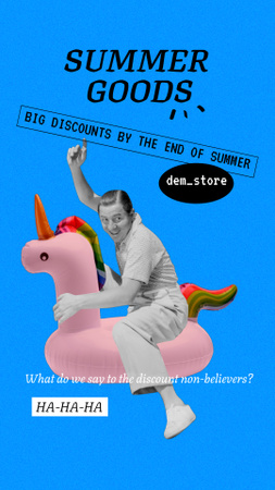 Funny Man on Inflatable Unicorn Instagram Video Story Modelo de Design