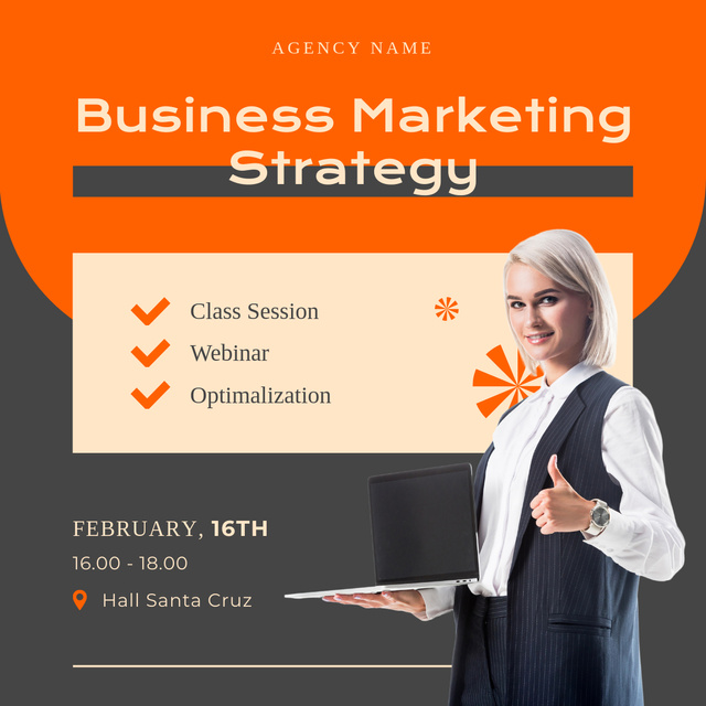 Plantilla de diseño de Marketing Strategy Webinar Grey and Orange LinkedIn post 