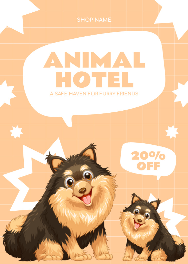 Ontwerpsjabloon van Flayer van Animal Hotel Proposition with Cute Dogs