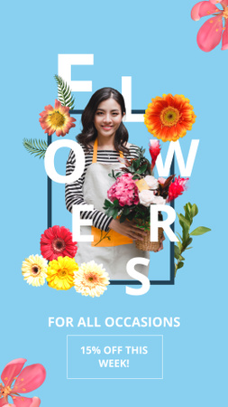 Flowers For Every Occasion With Discount In Blue Instagram Video Story Design Template