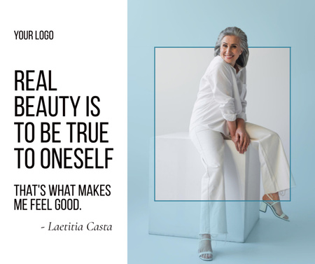 Citation about Real Beauty with Stylish Senior Woman Facebook Design Template