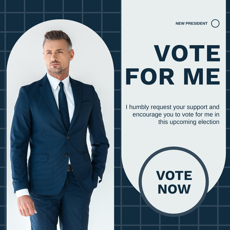 Plantilla de diseño de Hombre serio con traje azul en la votación Instagram 