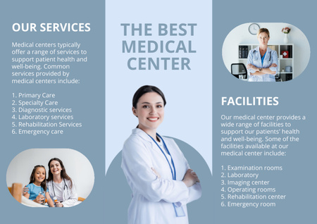 Instalações do Centro Médico Azul Brochure Modelo de Design