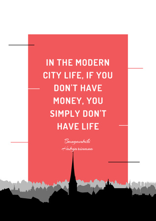 Quote about City Lifestyle with Silhouettes of Buildings Poster Design Template
