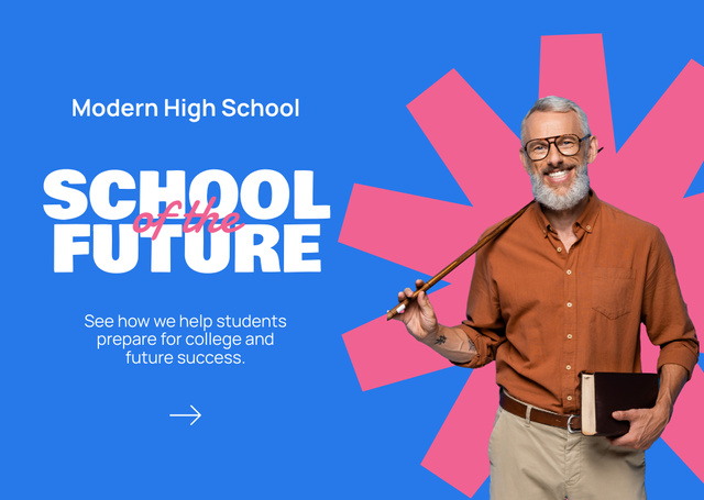 Modern School Apply Announcement with Older Teacher Flyer A6 Horizontal tervezősablon