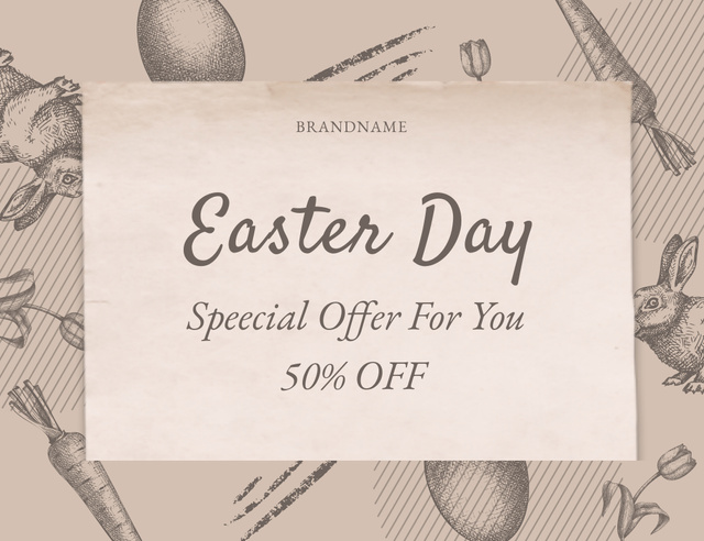 Special Discount for Easter Holiday on Beige Thank You Card 5.5x4in Horizontal Design Template