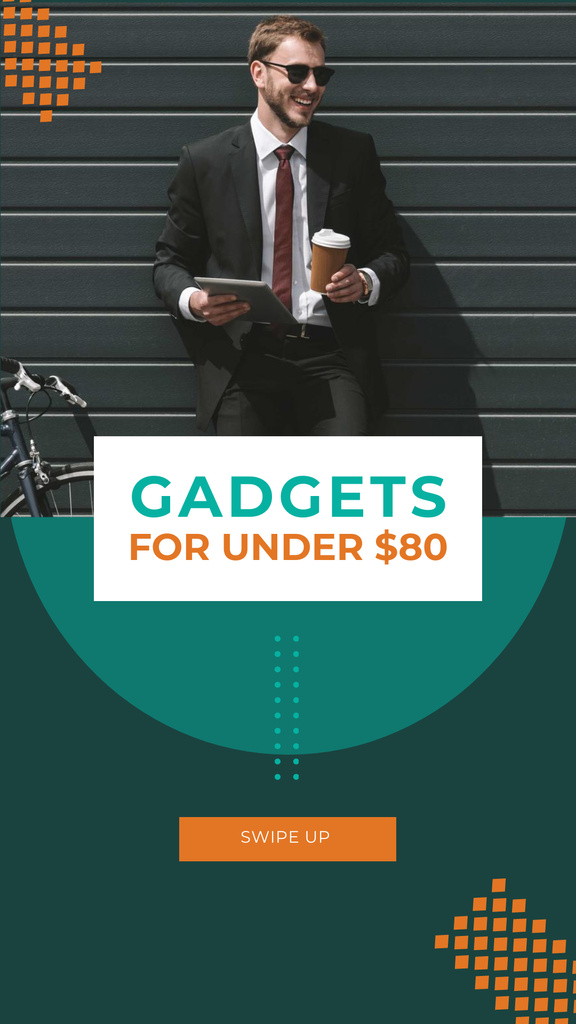 Ontwerpsjabloon van Instagram Story van Gadgets Sale with Smiling Businessman