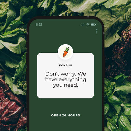 Groceries Store Ad with Carrot on Phone Screen Instagram AD Design Template