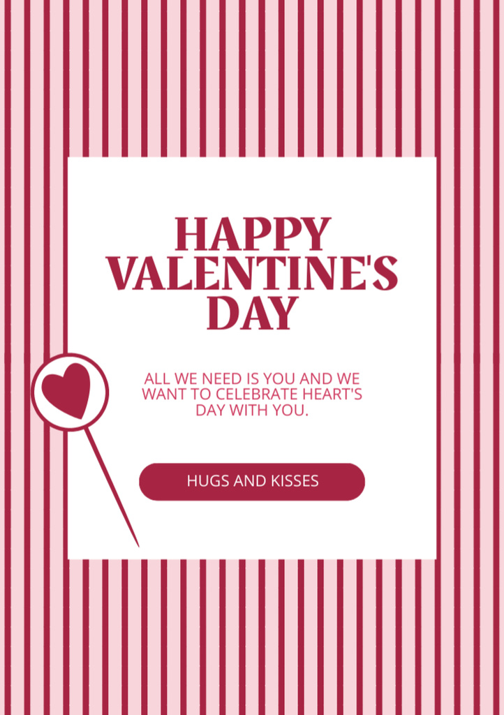Valentine's Day Celebration With Candy And Stripes Postcard A5 Vertical Design Template