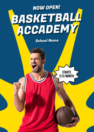 Basketball Academy Advertisement with Excited Athletic Player Flayer Design Template