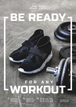 Platilla de diseño Shoes Store Promotion with Sneakers in Gym Poster