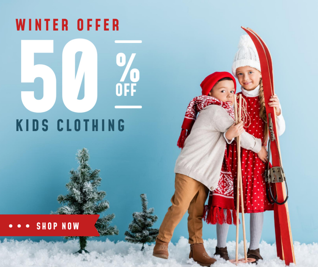 Ontwerpsjabloon van Facebook van Winter Kids Clothing Offer