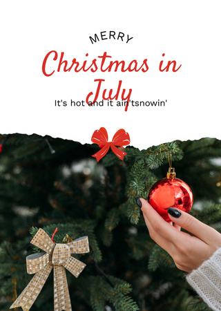 Christmas In July Greeting With Glass Ball Postcard A6 Vertical Design Template