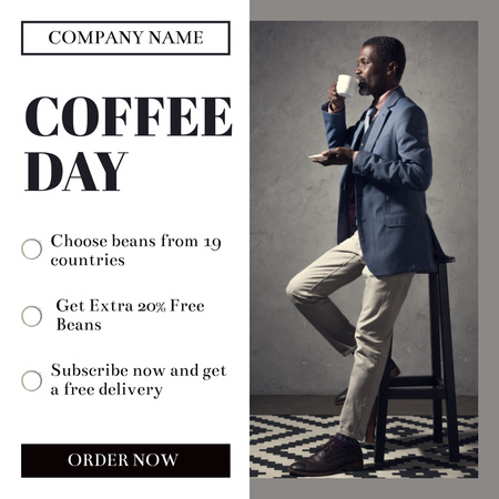 Man in Suit Drinking Coffee Instagram Design Template