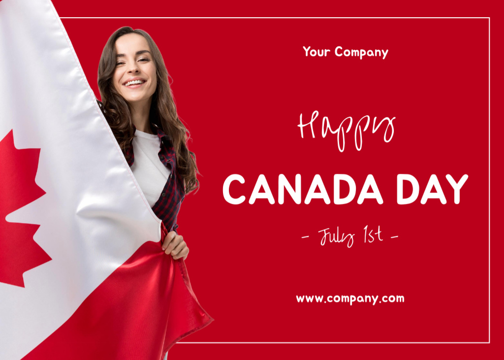 Sincere Canada Day Greeting With Flag of Canada Postcard 5x7in Šablona návrhu