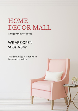 Modèle de visuel Annonce de magasin de meubles avec fauteuil rose - Poster