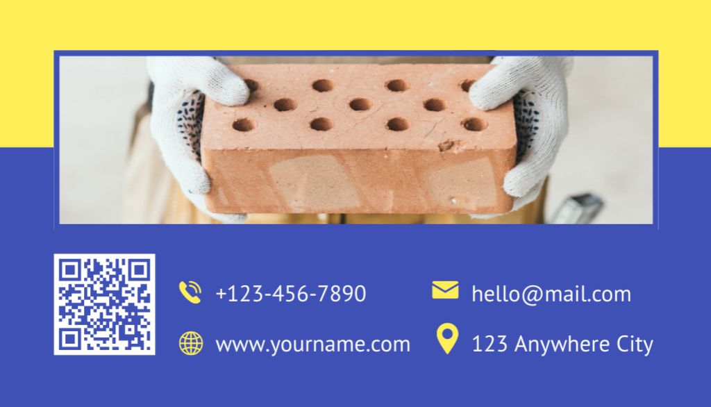 Designvorlage Houses Building and Restoration Services on Blue and Yellow für Business Card US