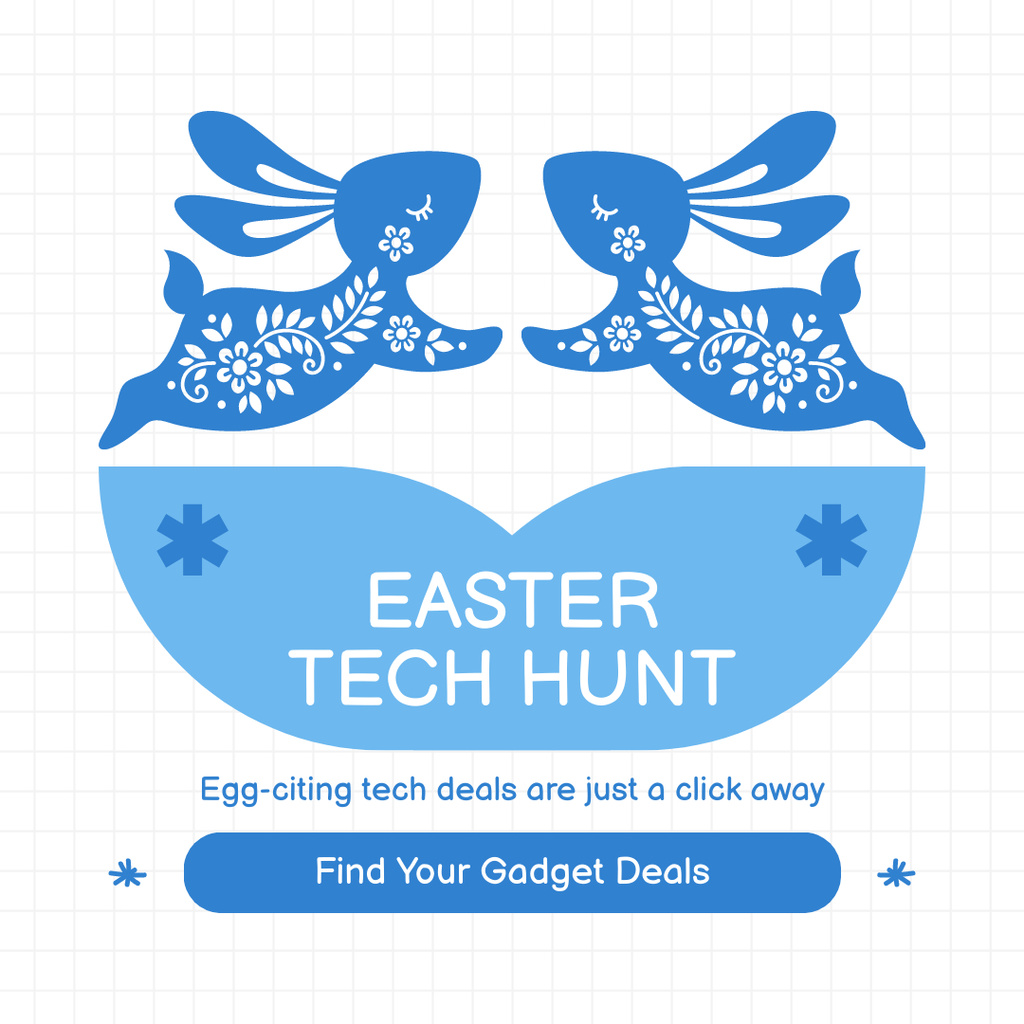 Plantilla de diseño de Easter Tech Deals Ad with Cute Blue Bunnies Instagram AD 