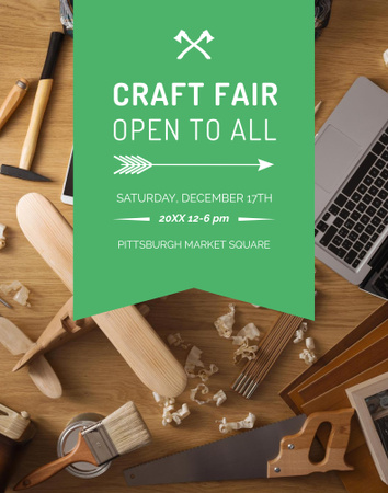 Craft Fair Announcement with Wooden Toy and Tools Poster 22x28in Design Template