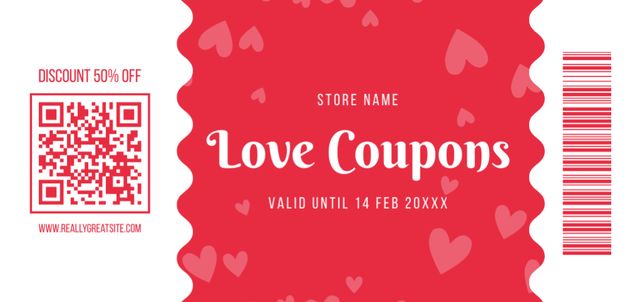 Gift Voucher for Valentine's Day with Hearts Coupon Din Large Design Template