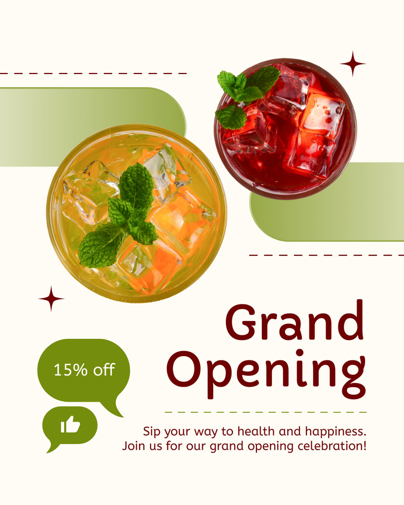 Grand Opening Event With Yummy Refreshments And Discounts Instagram Post Verticalデザインテンプレート