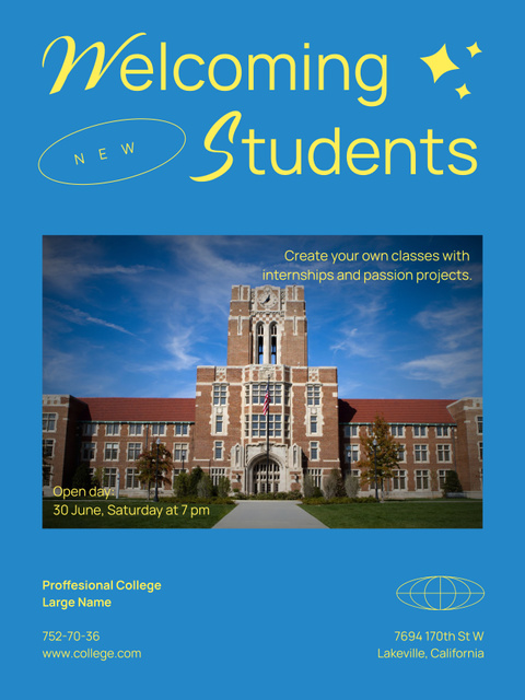Welcoming Students to College with Beautiful Building Poster 36x48in Design Template