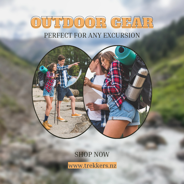 Platilla de diseño Outdoor Gear Sale Offer with Tourists Instagram AD