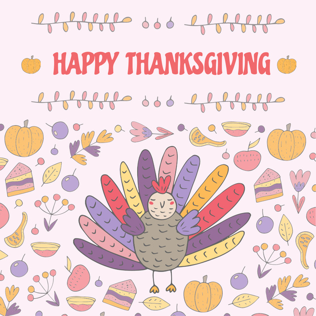 Thanksgiving day greeting with Colourful turkey Instagram Πρότυπο σχεδίασης