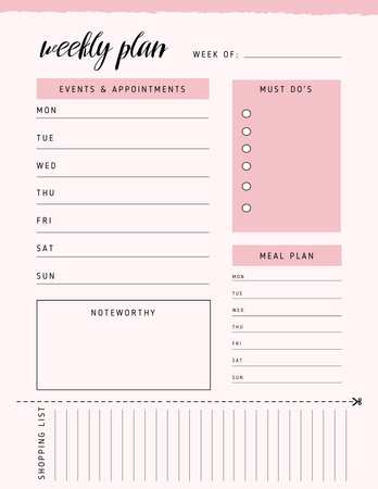 Plantilla de diseño de Minimalist Weekly Planner in Pink Notepad 8.5x11in 