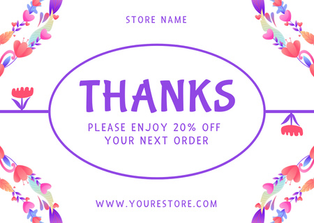 Thank You Message with Discount on Next Order Card Design Template