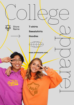 College Apparel Offer with Young Students Poster A3 Tasarım Şablonu