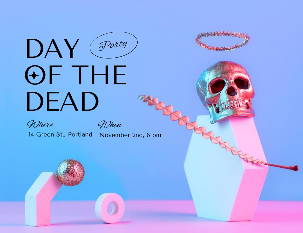 Day of the Dead Holiday Party Announcement Invitation 13.9x10.7cm Horizontal Design Template