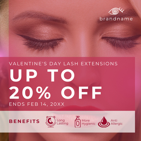 Lash Extensions Offer of Valentine's Day Instagram Design Template